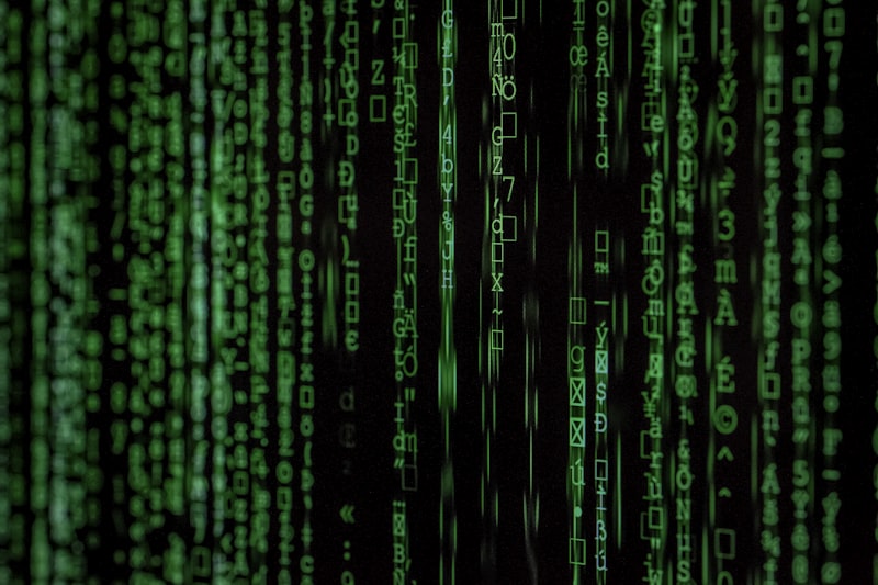 Dark green matrix style falling code numbers with a glowing security padlock in the center, digital art, no human